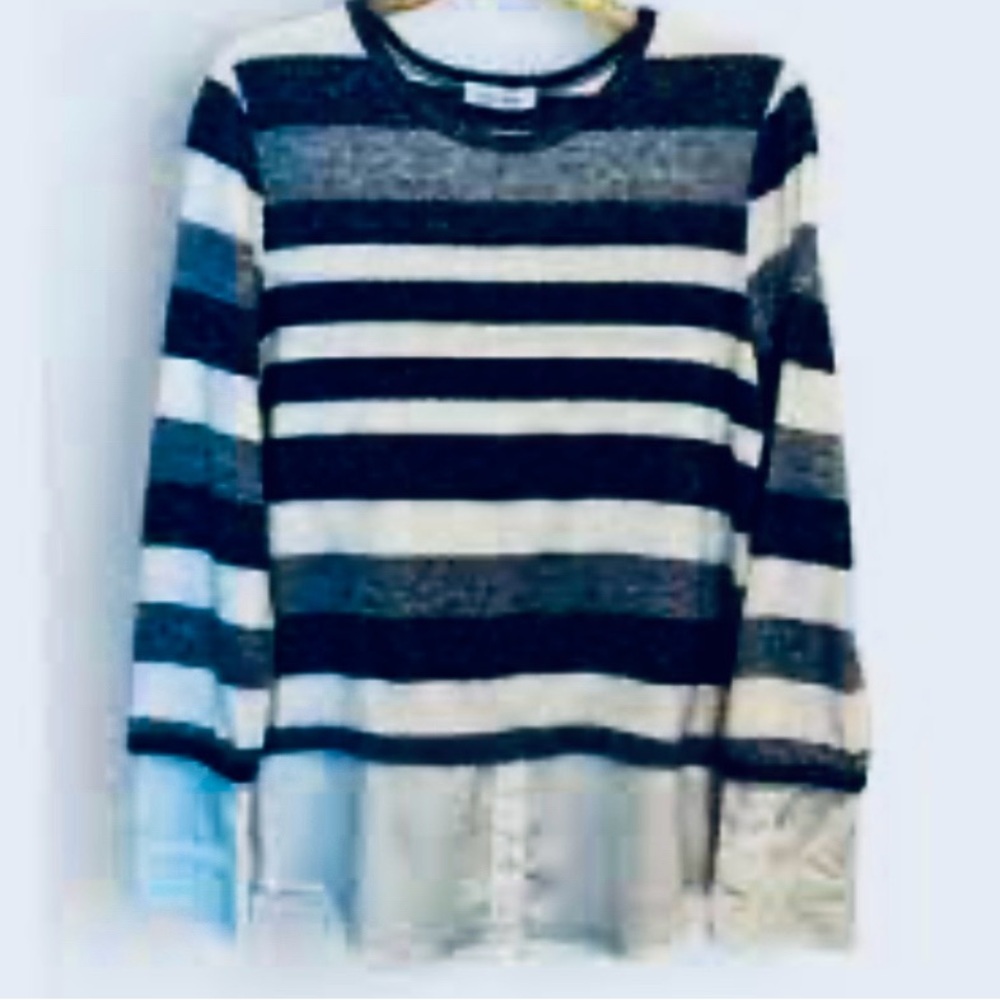 Calvin Klein Striped Layered Sweater Shirt Tail Women's XL Blue/White Casual